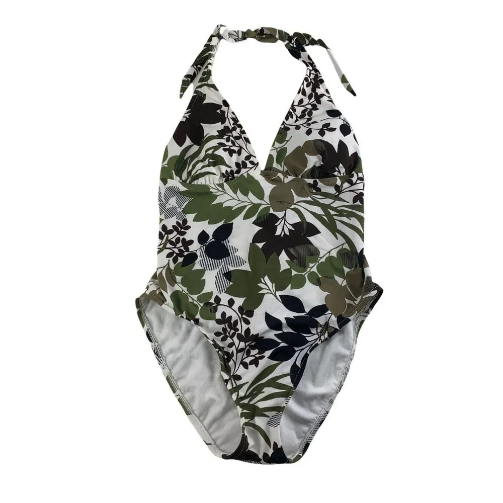 Catalina Medium 8 10 Swim Suit One Piece Floral CA19006 Olive Green Black White - Picture 1 of 5